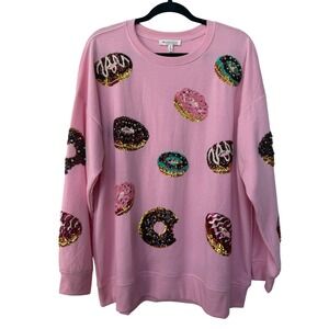 Workshop Republic Clothing Pink Sequin Donut Sweatshirt XL Romance Rose NWT